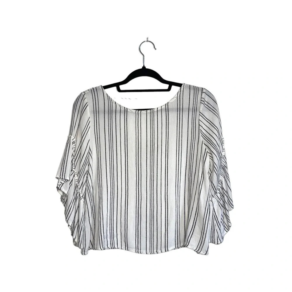 Altar’d State White & Black Striped Bell Sleeve Open Back Top Medium Women’s